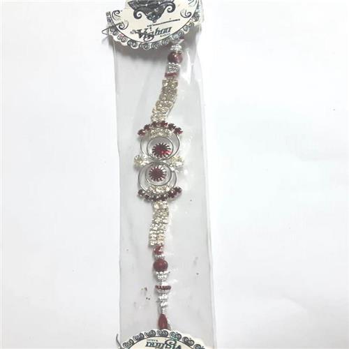 RED-WHITE DESIGNER DIAMOND RAKHI